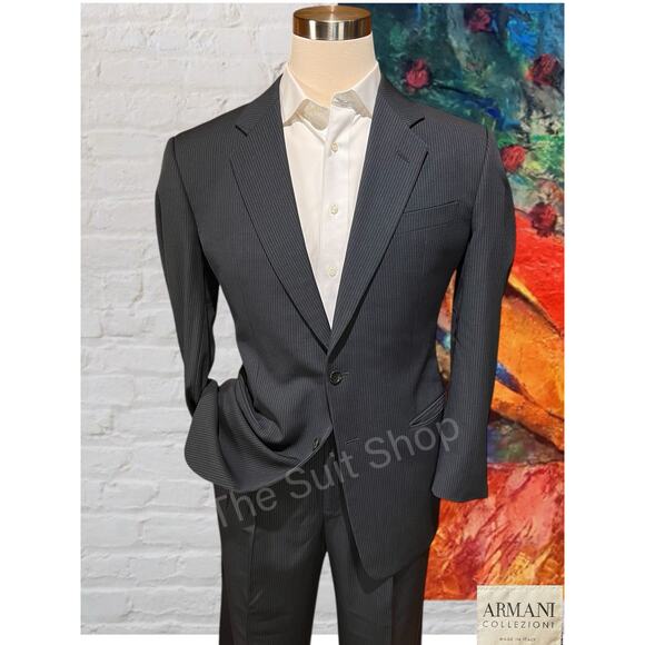 Armani Collezioni Mens 42R 35x29 Charcoal Gray Micro-Stripe Designer Suit - Picture 1 of 16